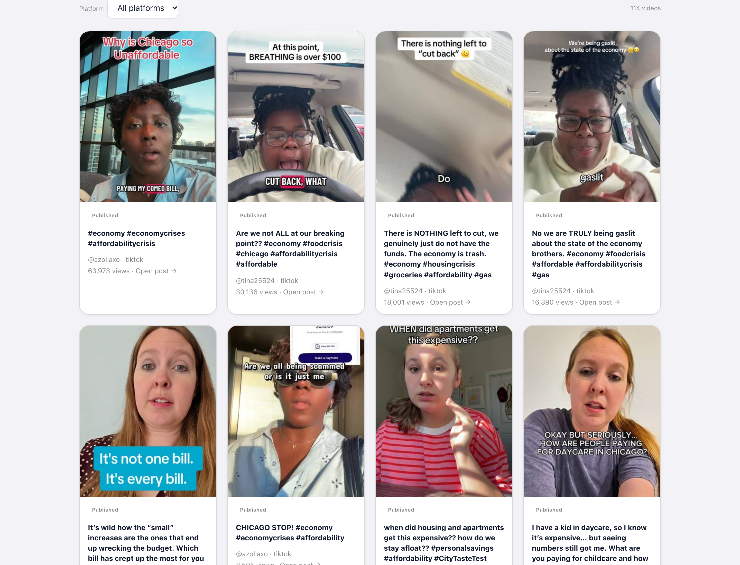 Causes Amplify client portal showing creator videos available for review